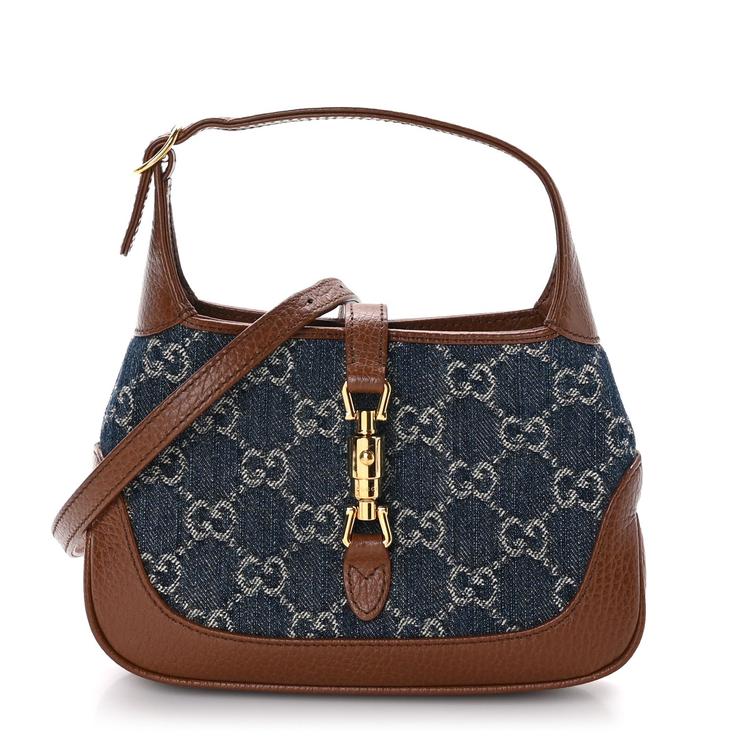 Gucci New Denim GG Monogram Calfskin Mini Jackie 1961 Hobo Blue Tea Cuir 1 of 10