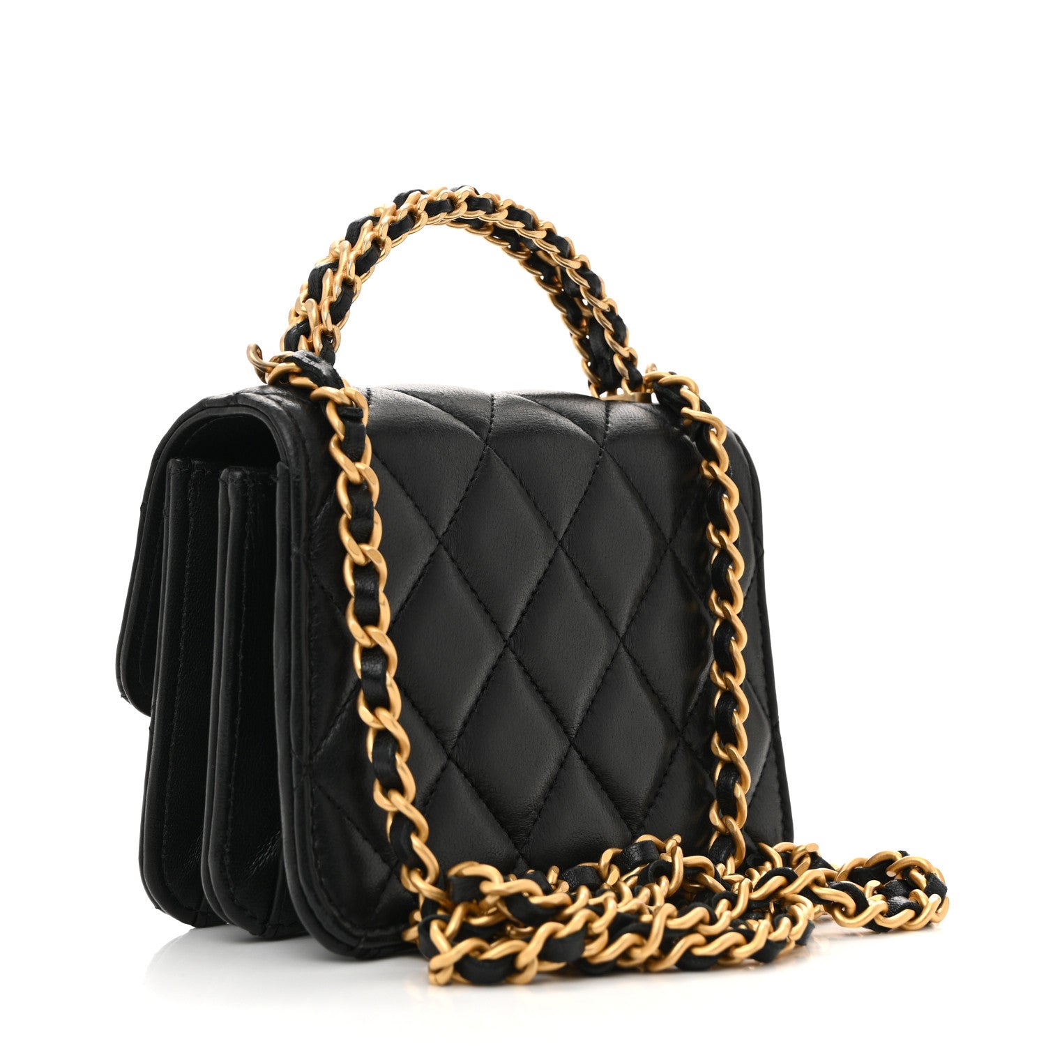 Chanel Lambskin Quilted Chain Top Handle Clutch With Chain Black 3 of 14