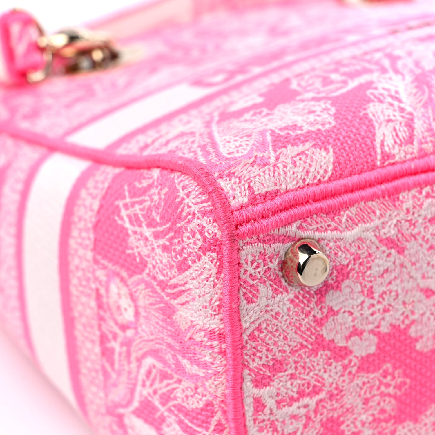 Christian Dior Canvas Toile De Jouy Reverse Embroidered Medium Lady D-Lite Fluorescent Pink 7 of 11
