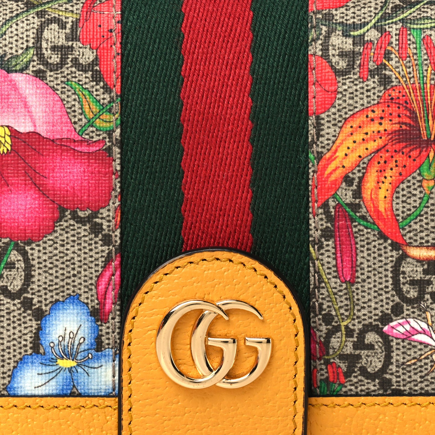 GG Supreme Monogram Flora Web Ophidia Passport Case Beige Multicolor Crop