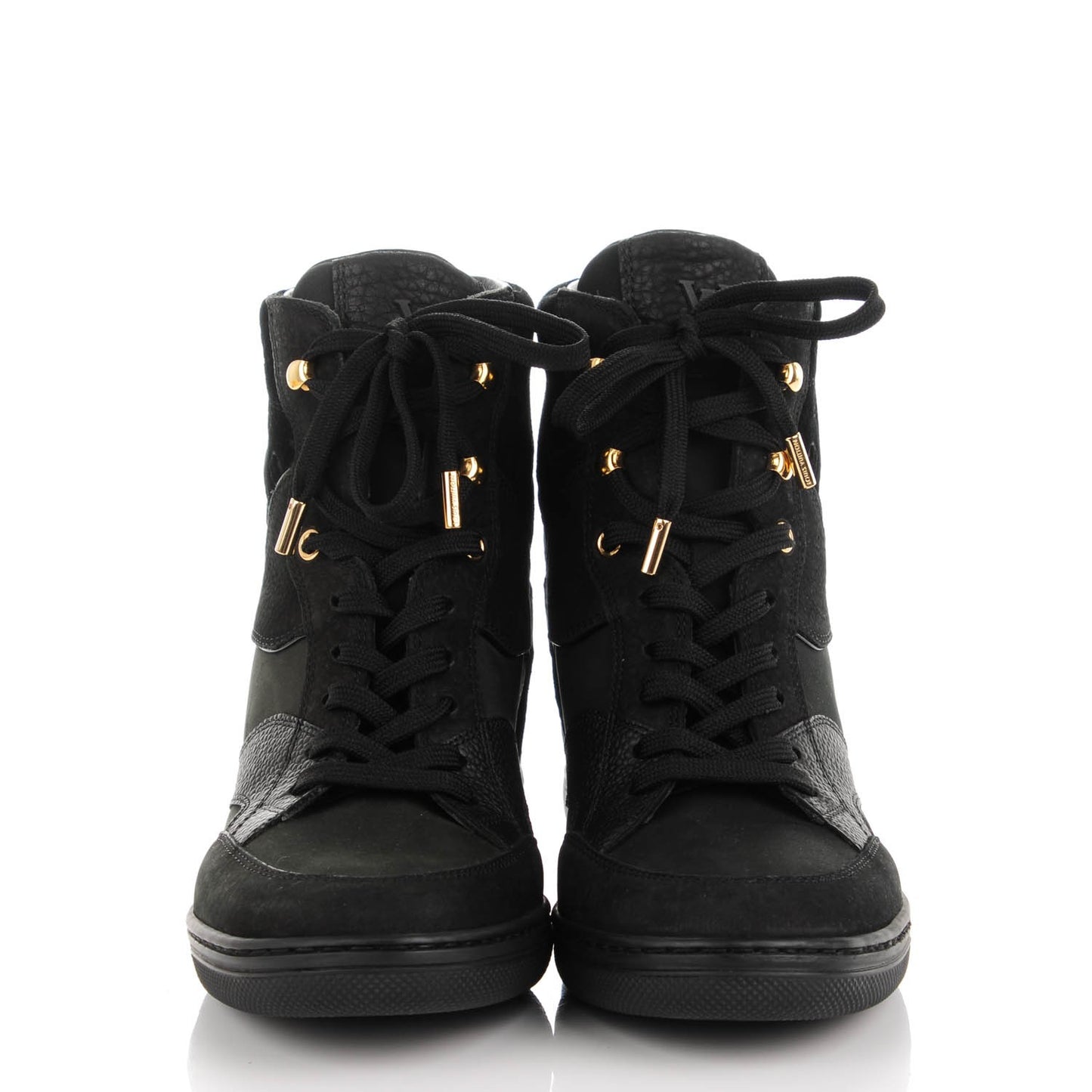 Calfskin Suede Monogram Cliff Top Wedge Sneakers 37.5 Black