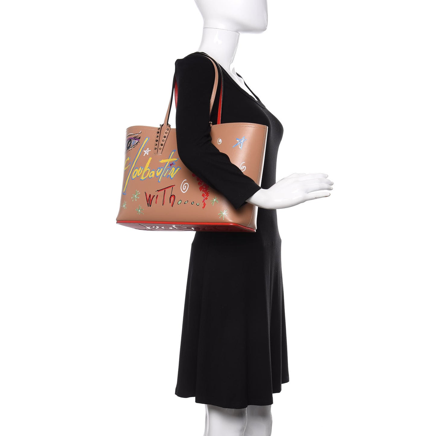 Calfskin Loubitag Spikes Small East West Cabata Tote Nude