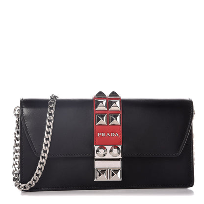 Prada City Calfskin Studded Mini Elektra Crossbody Bag Black Fuoco 1 of 8