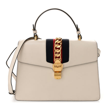 Gucci Calfskin Medium Sylvie Top Handle Bag White 1 of 11