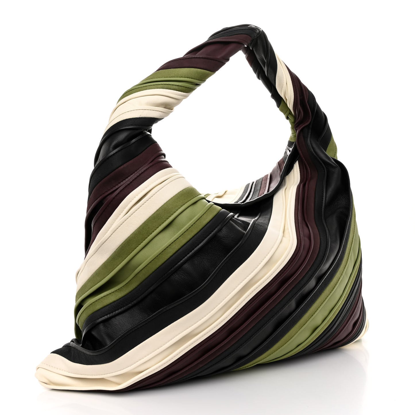 Calfskin Suede Striped Large Hop Black Matcha Leaf Jam White