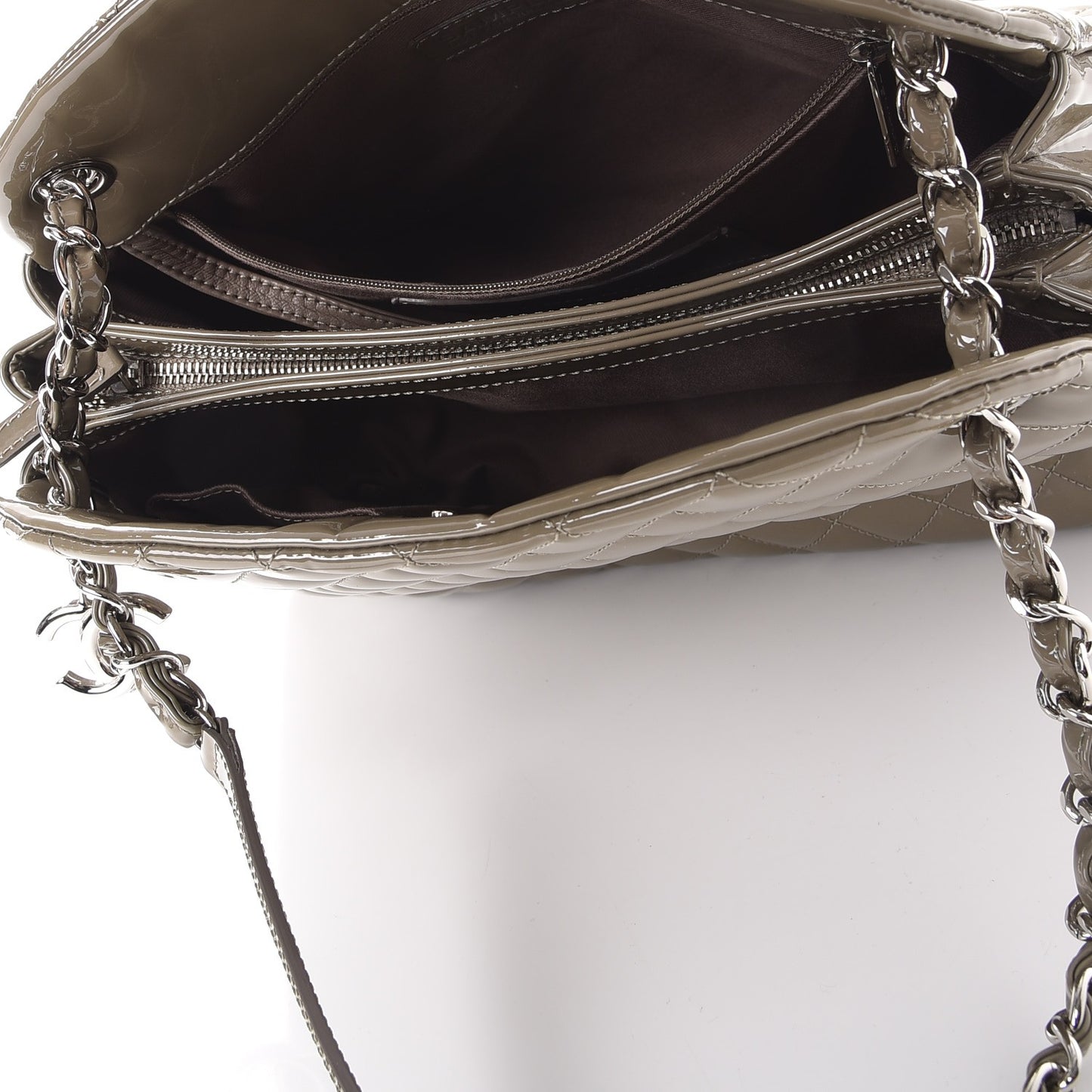 Patent Quilted Large Just Mademoiselle Bowling Bag Grey