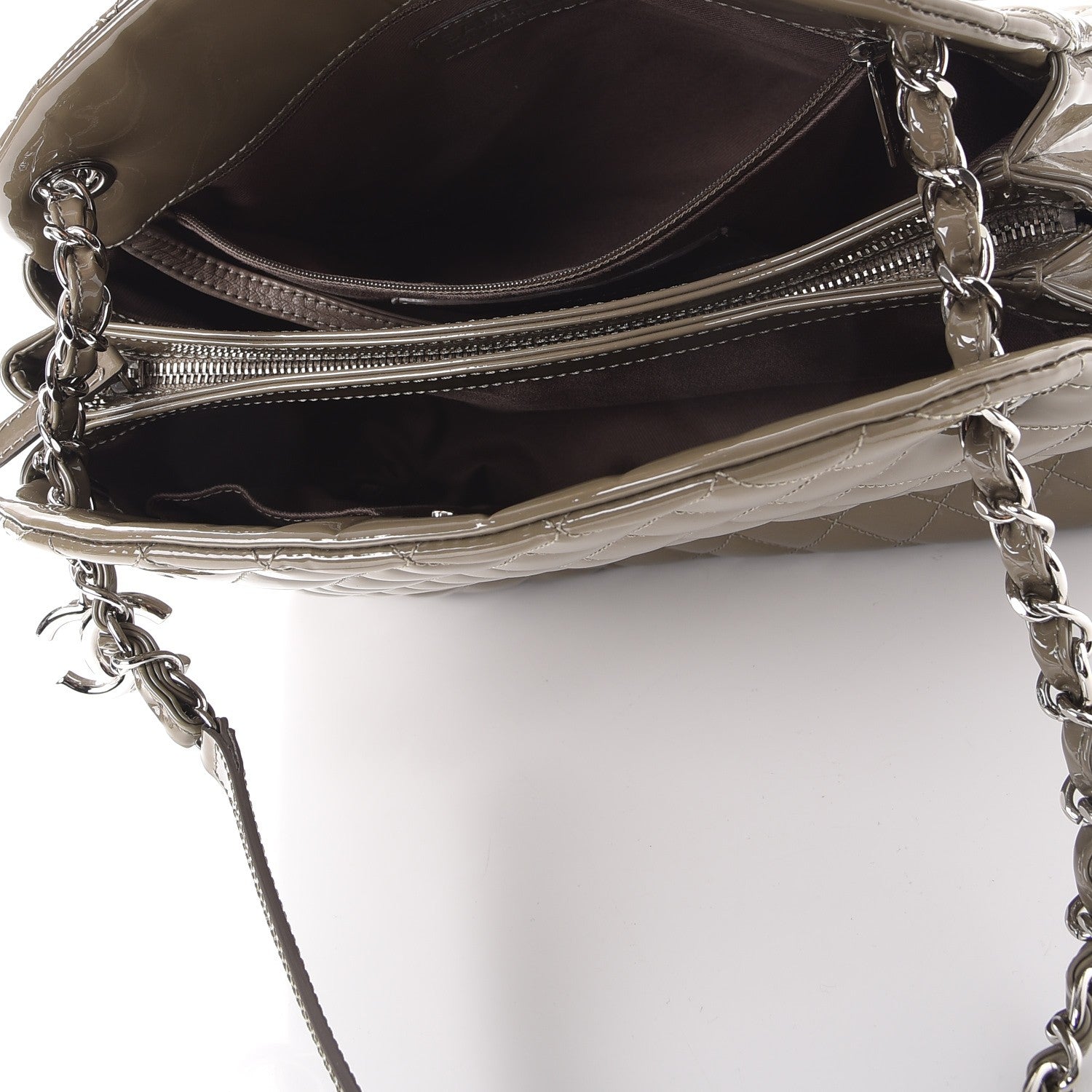 Chanel Patent Quilted Large Just Mademoiselle Bowling Bag Grey 5 of 9
