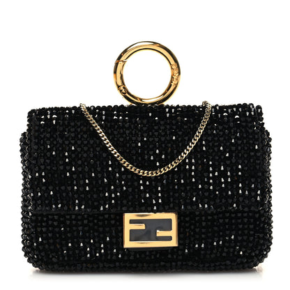 Fendi Crystal Vitello King Beaded Nano Baguette Charm Black 1 of 10