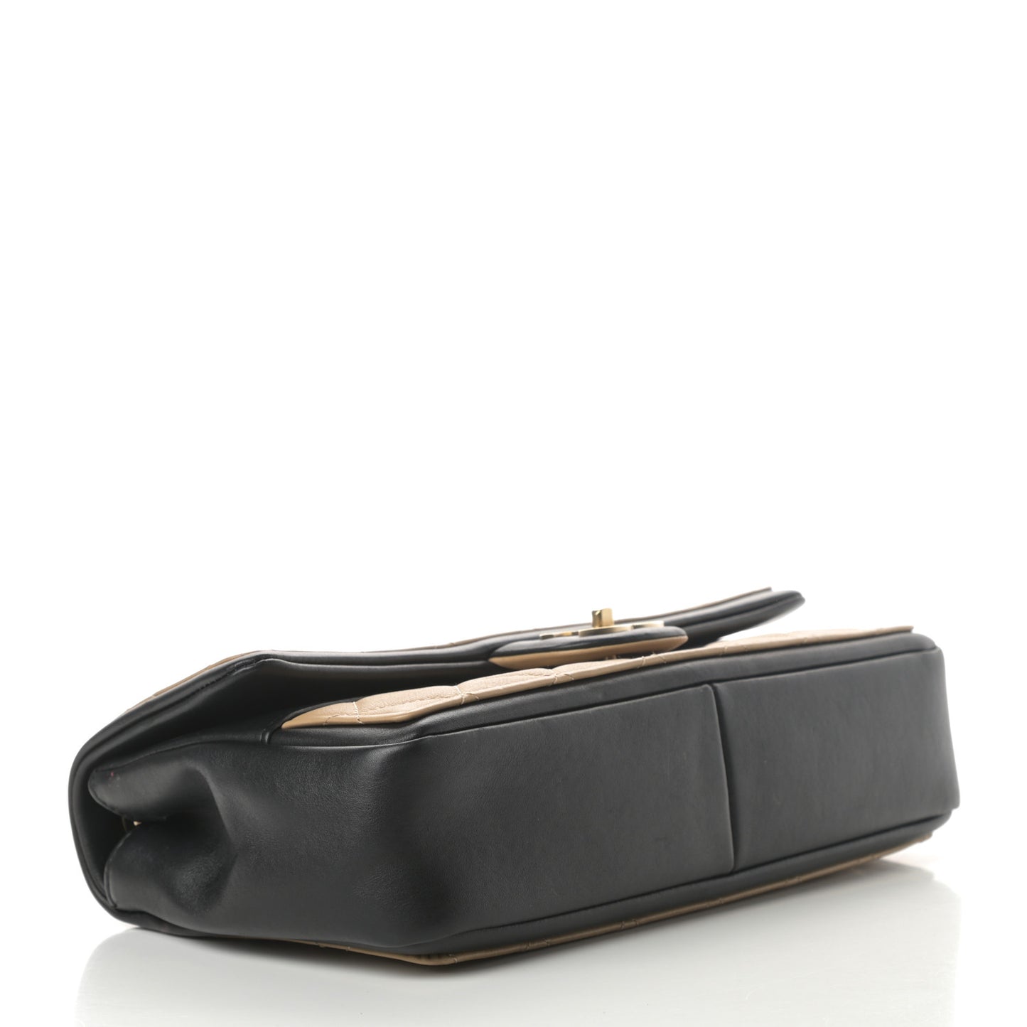 Calfskin Quilted Medium Graphic Flap Beige Black
