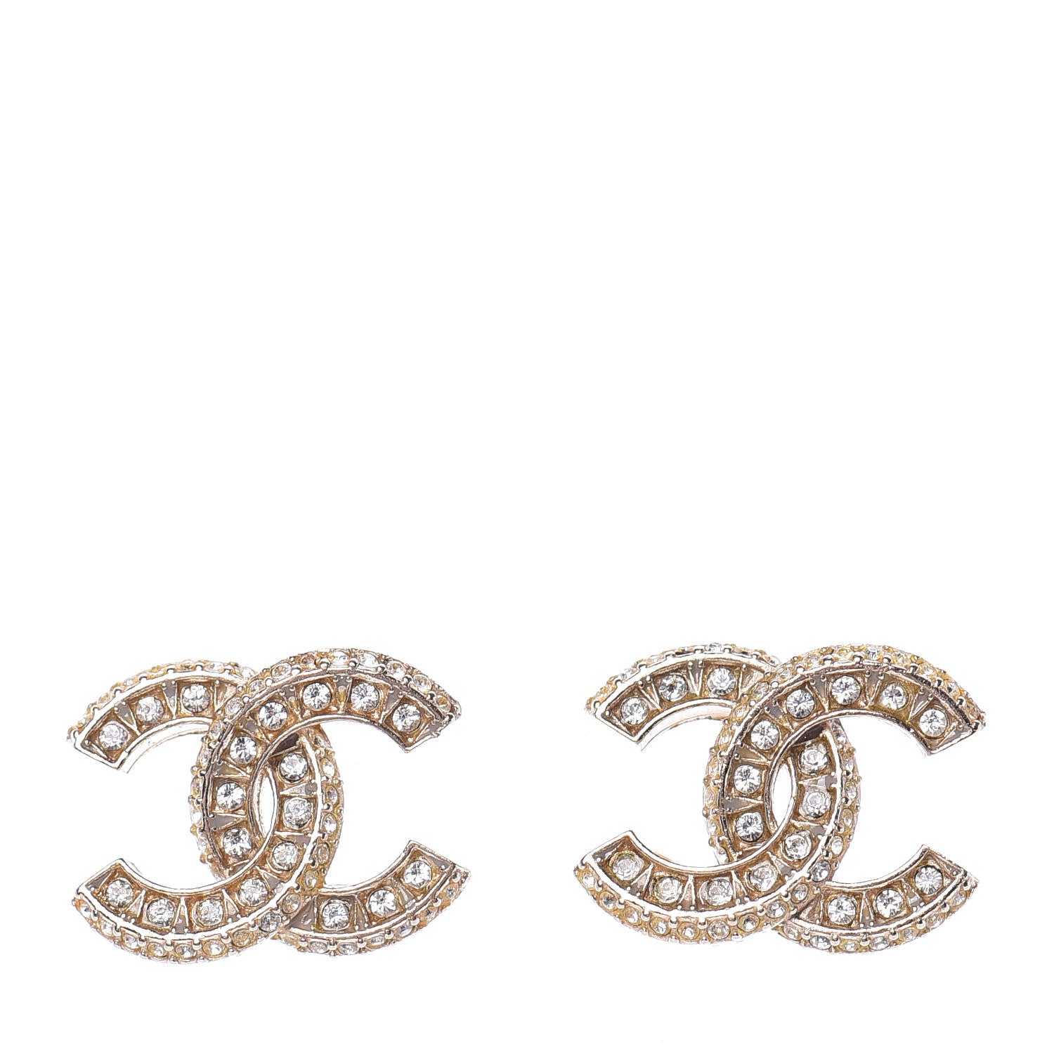Chanel Crystal Timeless CC Earrings Light Gold 1 of 4