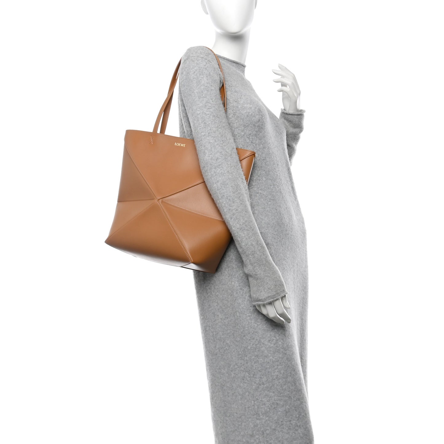 Shiny Calfskin Medium Puzzle Fold Tote Warm Desert