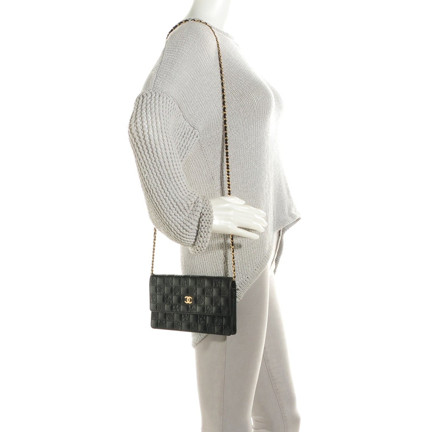 Lambskin Precious Symbols Wallet On Chain WOC Black