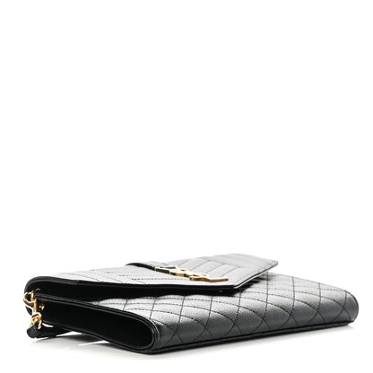 Saint Laurent Grain De Poudre Textured Mixed Matelasse Triquilt Monogram Clutch Black 4 of 9