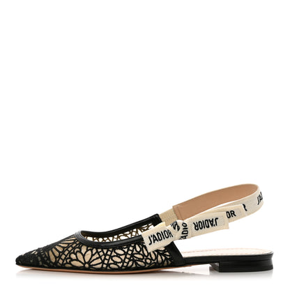 Christian Dior Fabric Ribbon Lace Embroidered J'Adior Slingback Flats 38 Black 1 of 9