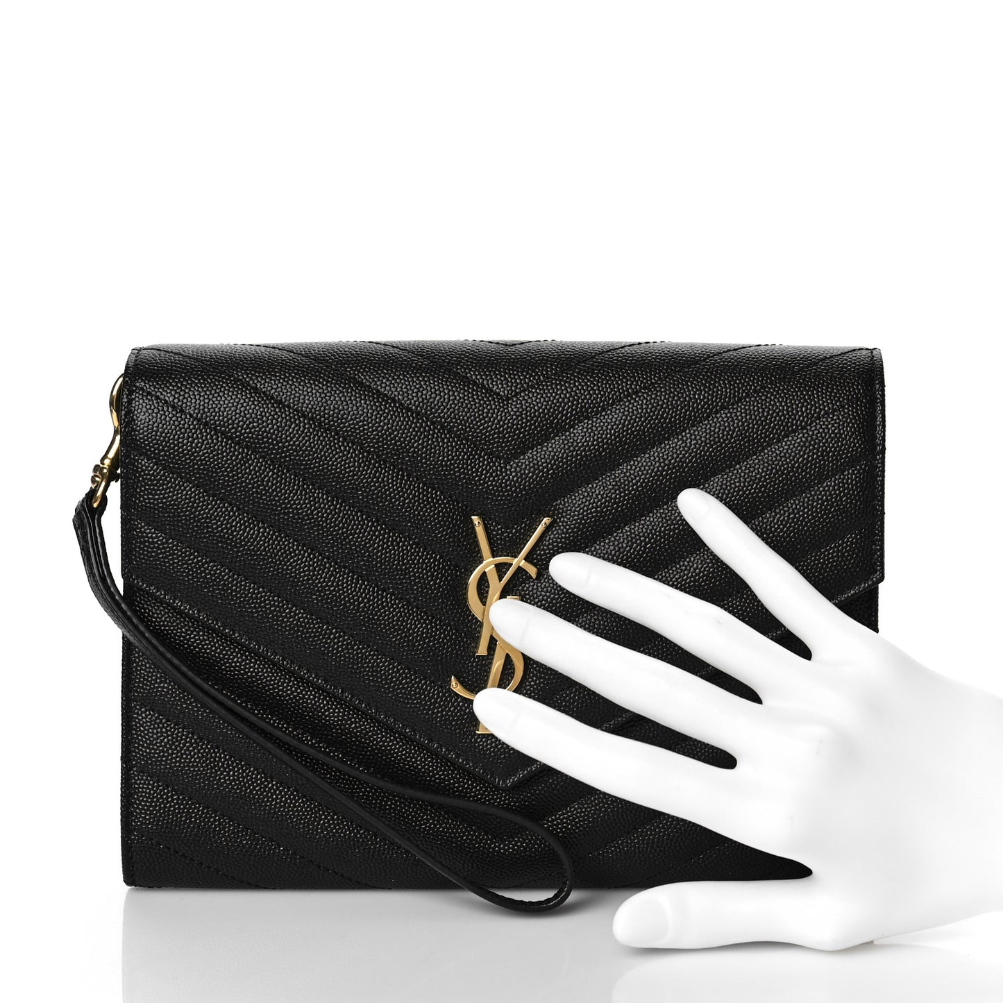 Grain De Poudre Matelasse Chevron Monogram Envelope Clutch Black