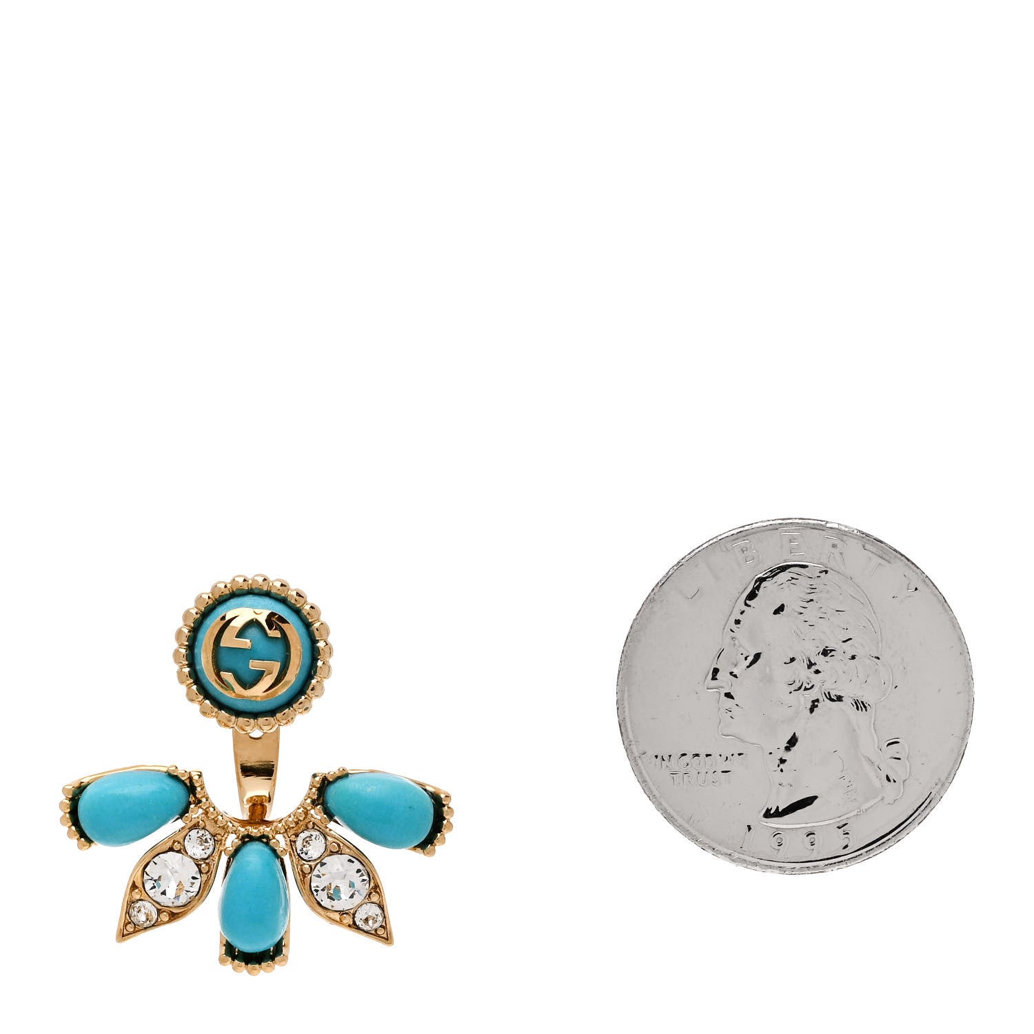 Gucci Resin Crystal Single GG Earring Turquoise Gold 2 of 5