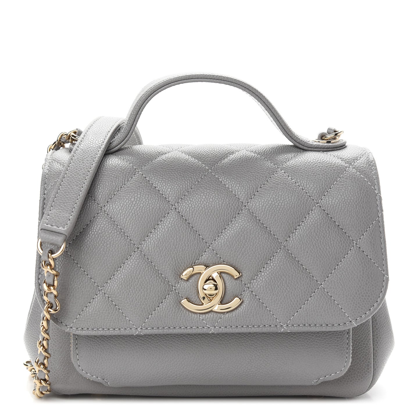 Caviar Quilted Small Business Affinity Flap Grey