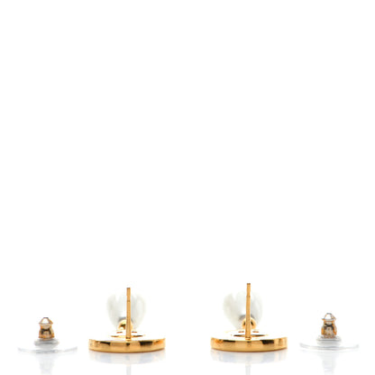Chanel Metal Pearl Paris Button Drop Earrings Gold 3 of 4