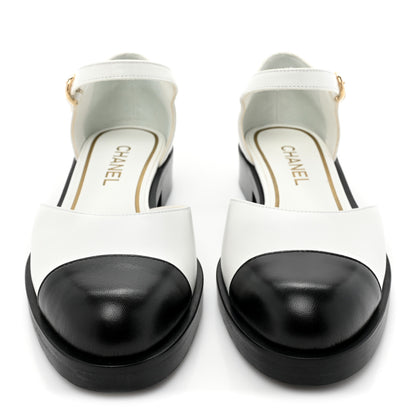 Chanel Shiny Goatskin Mary Jane Flats 38 White Black 2 of 11