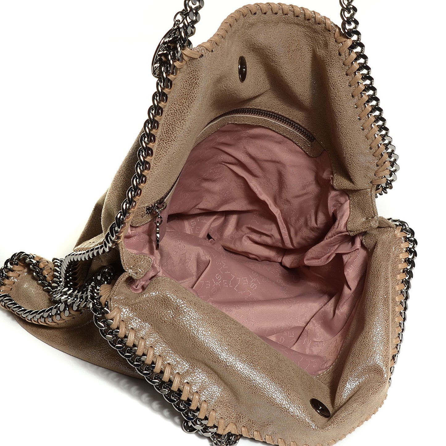 Faux Leather Shaggy Deer Falabella Foldover Tote Taupe