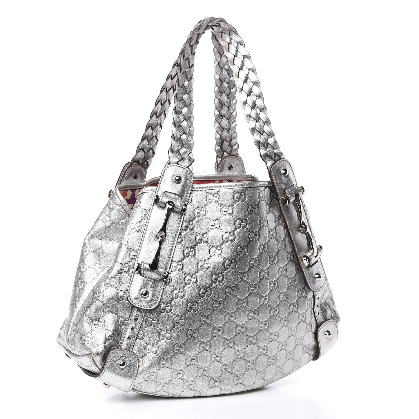 Metallic Guccissima Small Pelham Shoulder Bag Silver
