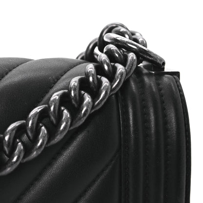 Chanel Calfskin Chevron Quilted Medium Boy Flap Black 13 of 14