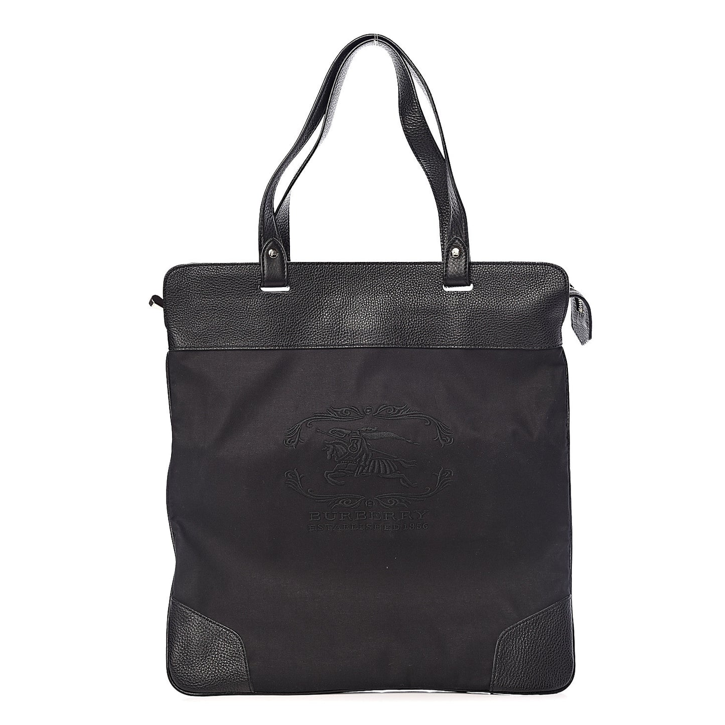 Canvas Calfskin Crest Embossed Flat Tote Black