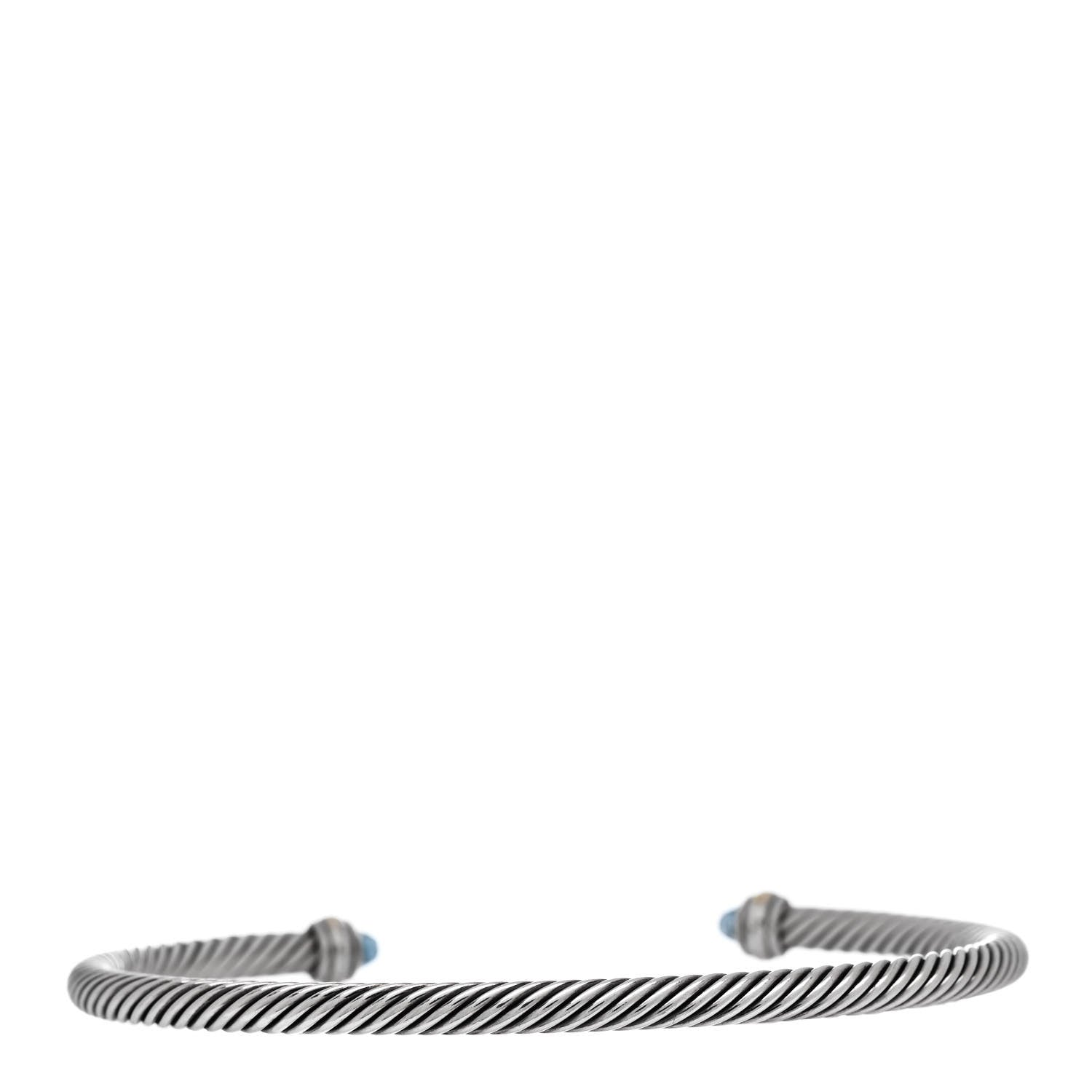 David Yurman Sterling Silver 18K Yellow Gold Blue Topaz 4mm Cable Classics Bracelet 2 of 4
