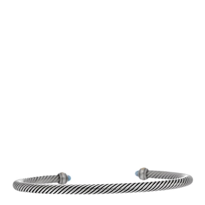David Yurman Sterling Silver 18K Yellow Gold Blue Topaz 4mm Cable Classics Bracelet 2 of 4