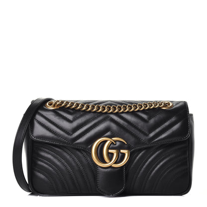 Gucci Calfskin Matelasse Small GG Marmont Shoulder Bag Black 1 of 9