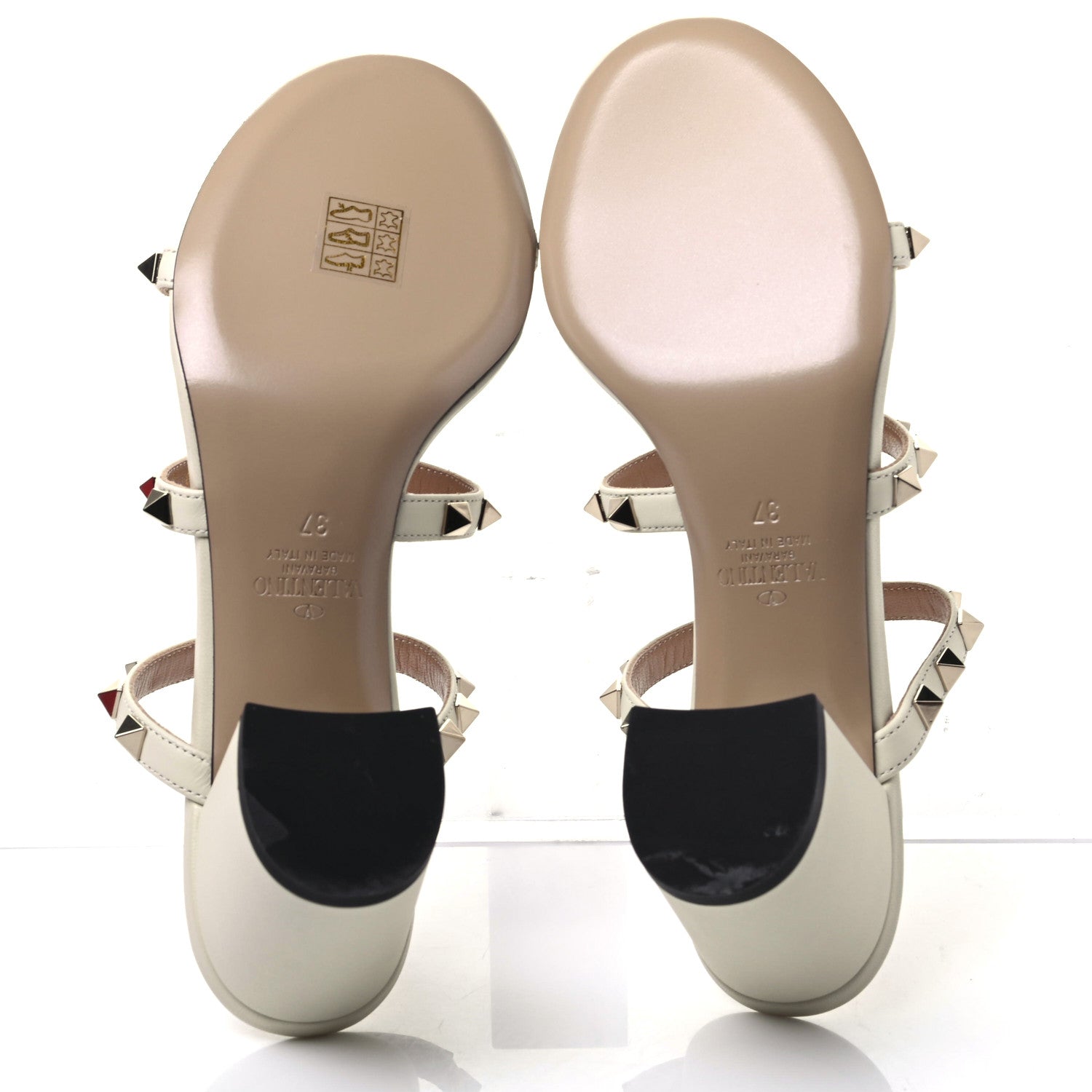 Valentino Garavani Calfskin Nappa Rockstud 60mm Caged Slide Sandals 37 Light Ivory 5 of 8