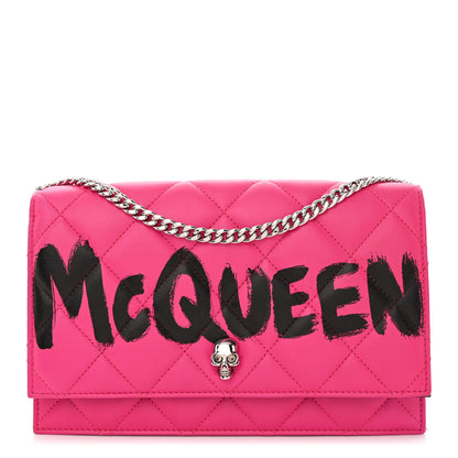 Alexander McQueen Calfskin Quilted Graffiti Skull Medium Chain Crossbody Bag Pink 1 of 9