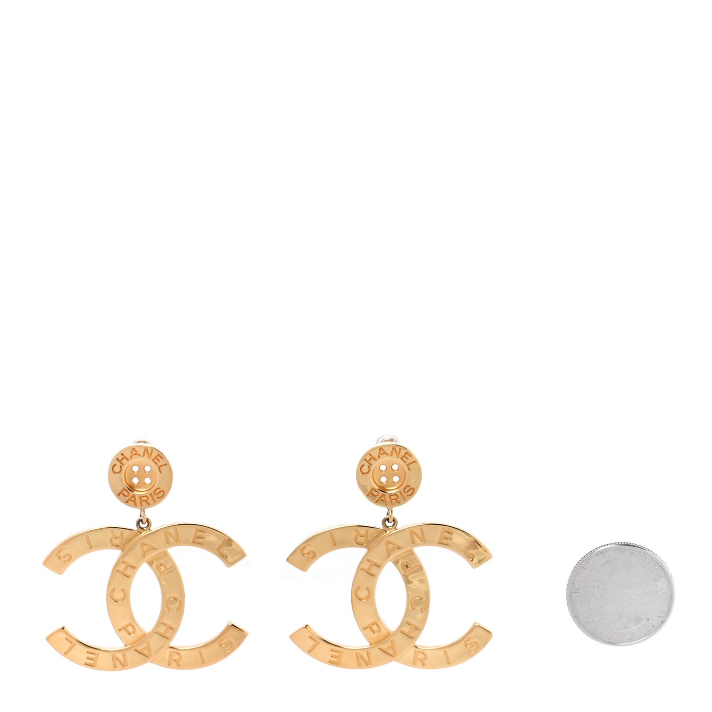 Metal Large Paris Button Earrings Gold