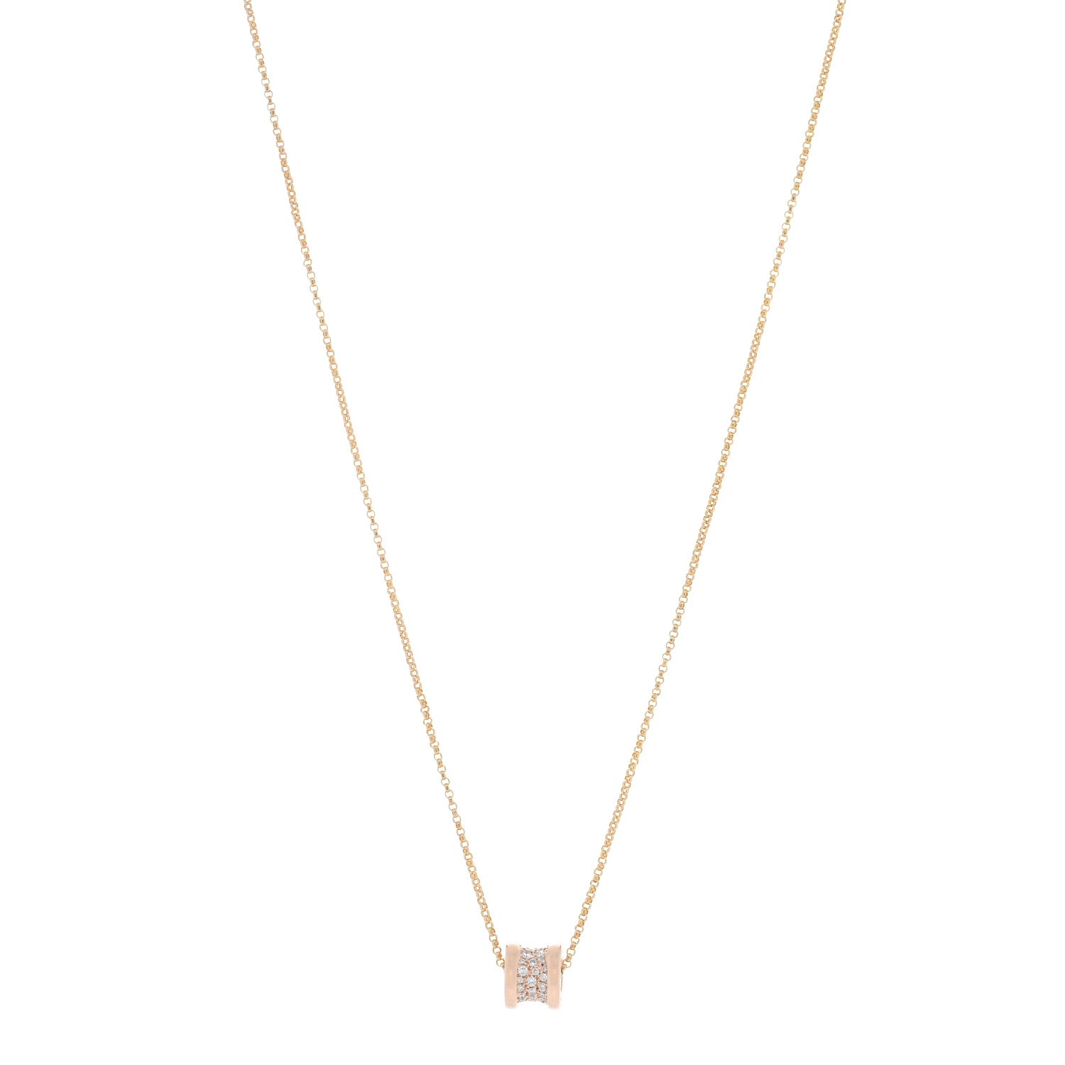 Bulgari 18K Rose Gold Diamond Small B.Zero1 Pave Pendant Necklace 1 of 5