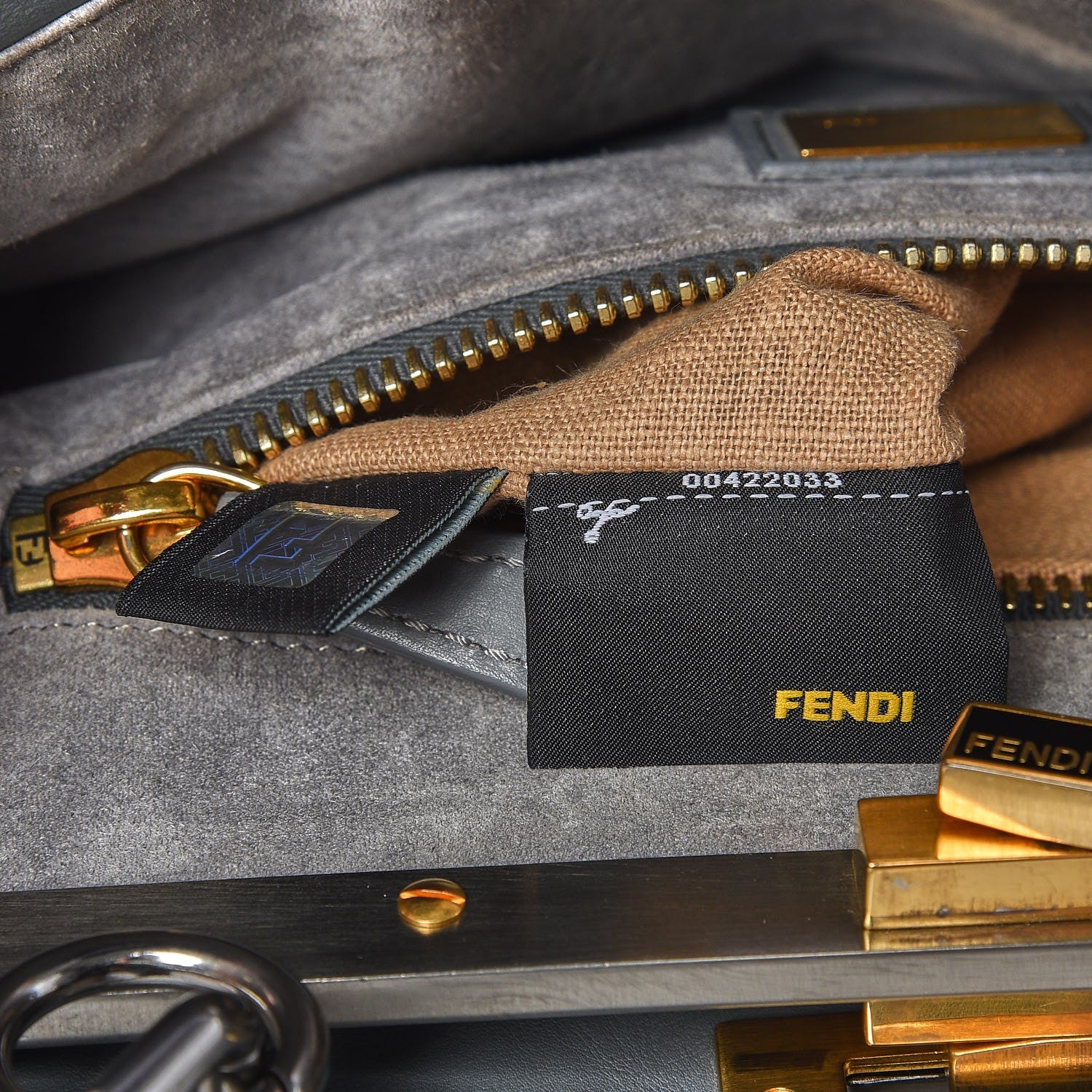 Fendi Vitello Suede Medium Peekaboo Iconic Satchel Grigio Chiaro 8 of 12