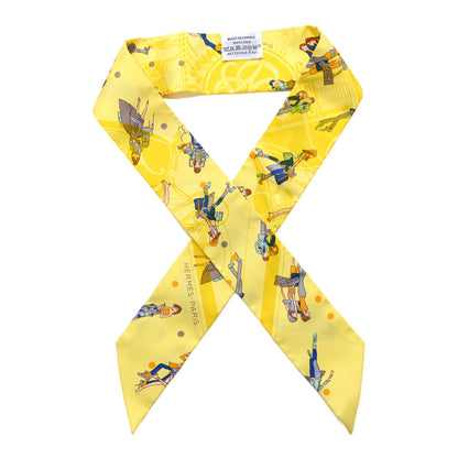 Hermes Silk Ex-Libris Les Parisie Twilly Jaune Soufre Gris 1 of 6