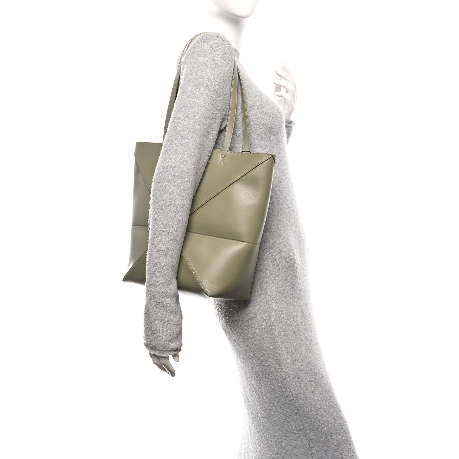 Loewe Shiny Calfskin Medium Puzzle Fold Tote Dark Khaki 2 of 10