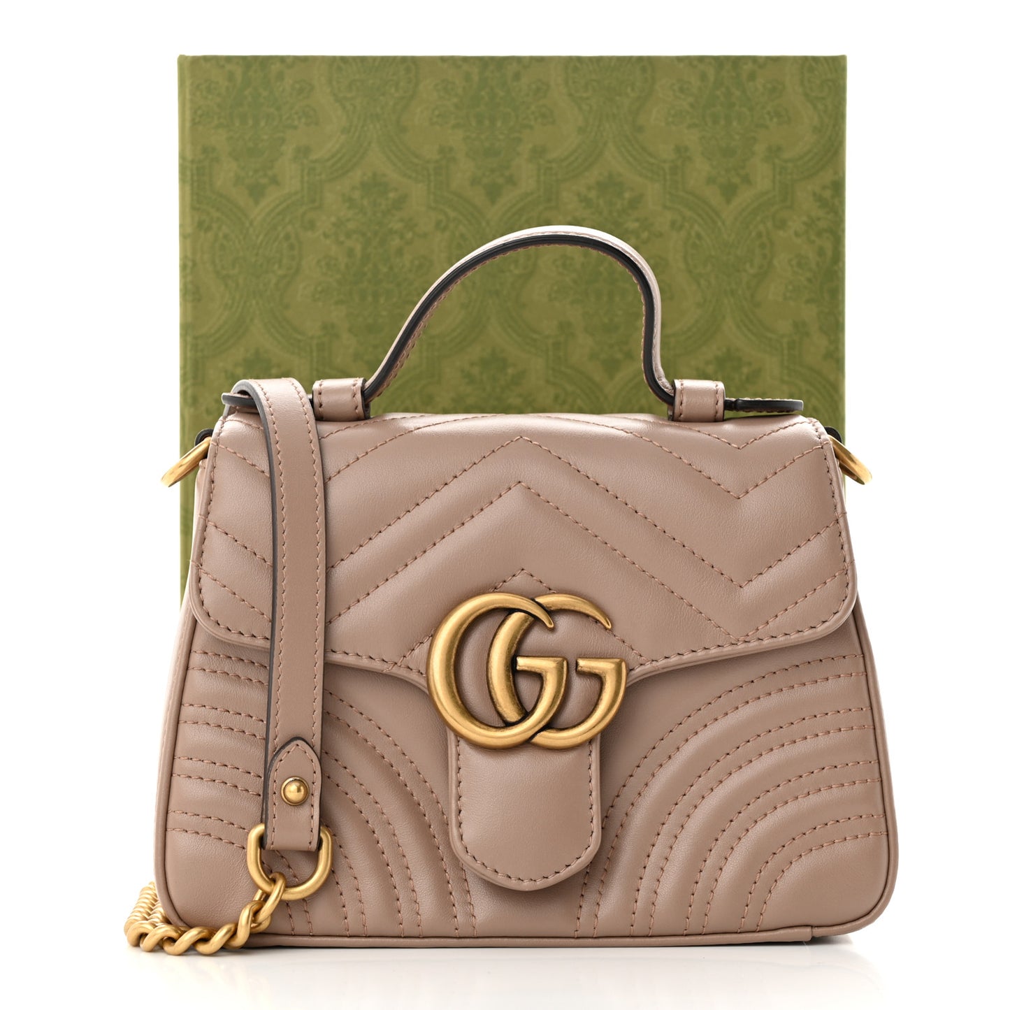 Calfskin Matelasse Mini GG Marmont Top Handle Shoulder Bag Porcelain Rose