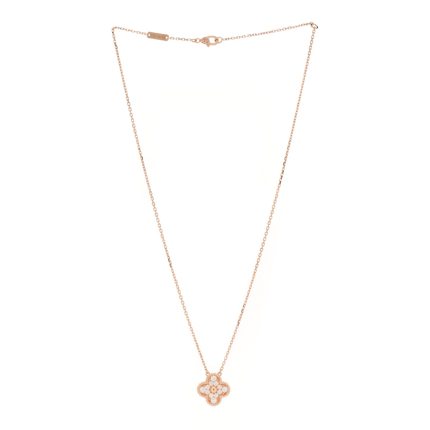 18K Rose Gold Diamond Vintage Alhambra Pendant Necklace