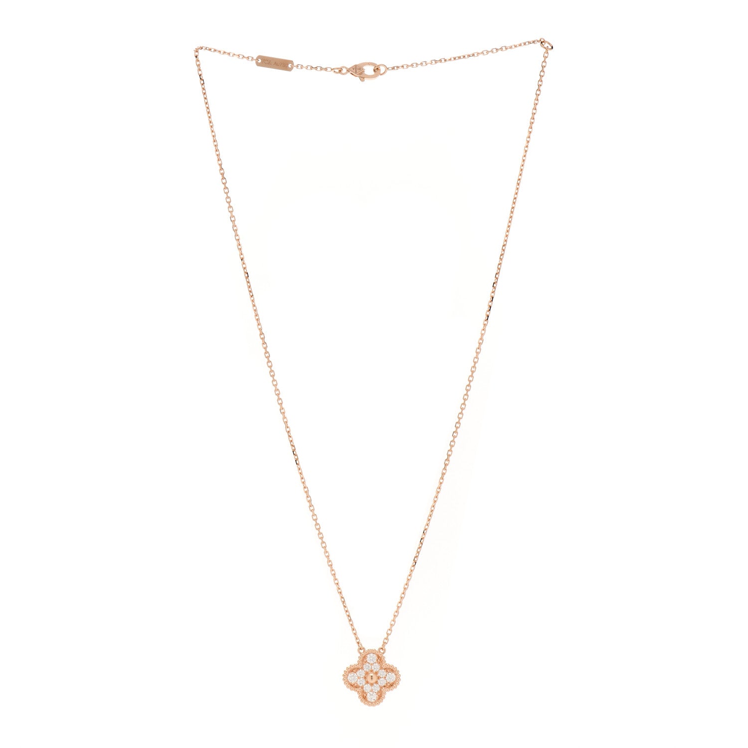 Van Cleef & Arpels 18K Rose Gold Diamond Vintage Alhambra Pendant Necklace 3 of 6