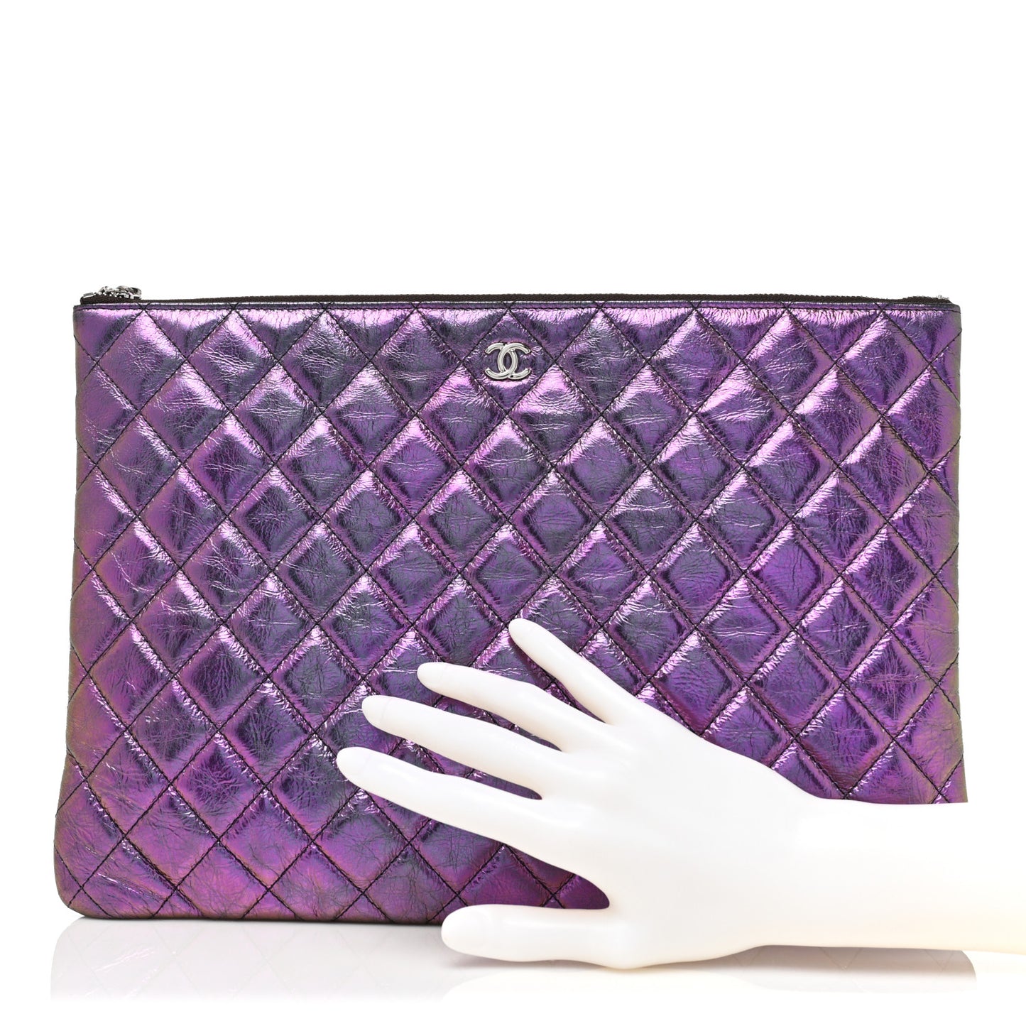 Iridescent Crumpled Calfskin CC Ripples Medium Cosmetic Case Purple
