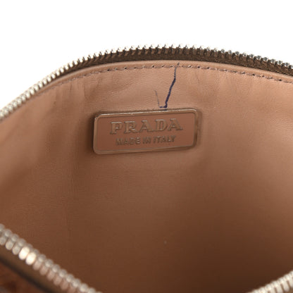 Prada Aged Calfskin Studded Zip Clutch Brown 6 of 11
