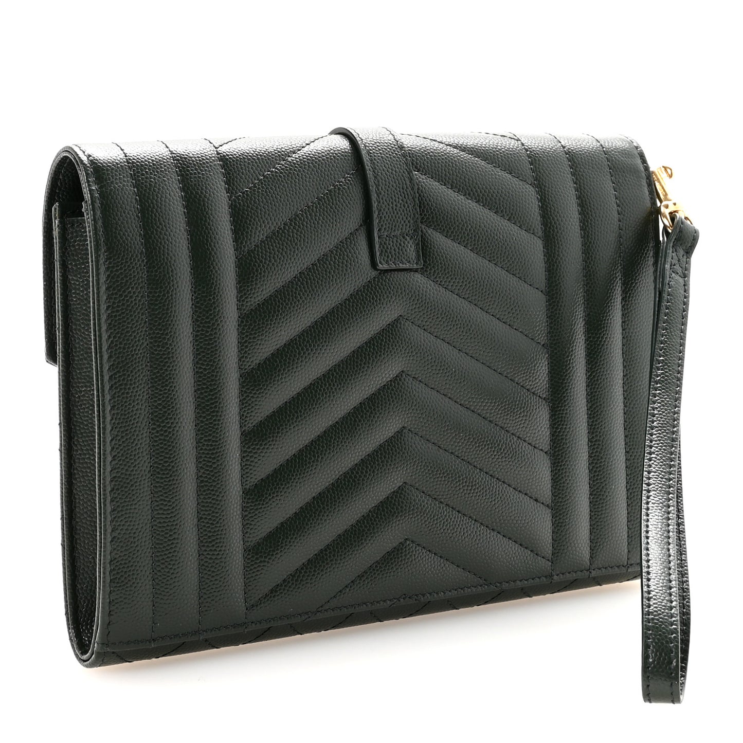 Grain De Poudre Textured Mixed Matelasse Triquilt Monogram Clutch Dark Green