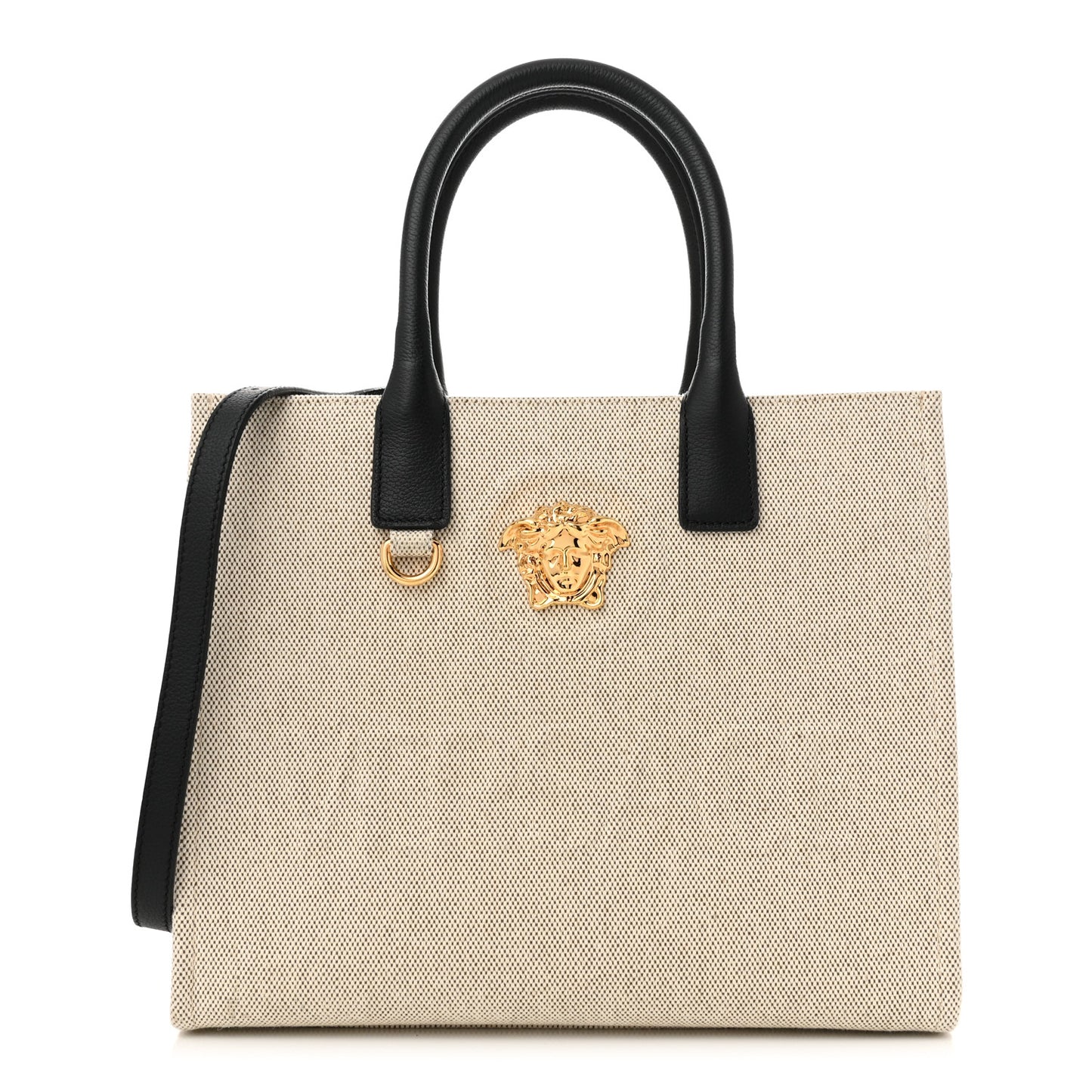 Canvas Calfskin La Medusa Small Tote Bag Beige