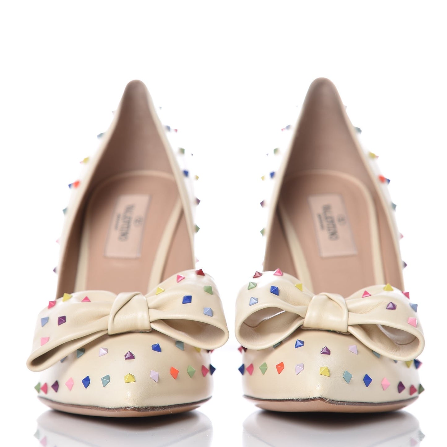 Calfskin Rainbow Rockstud Pumps 39 Light Ivory