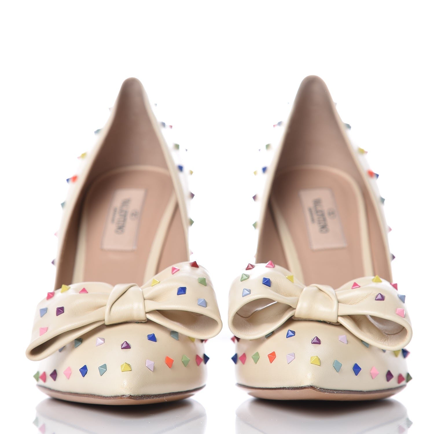 Valentino Garavani Calfskin Rainbow Rockstud Pumps 39 Light Ivory 2 of 7