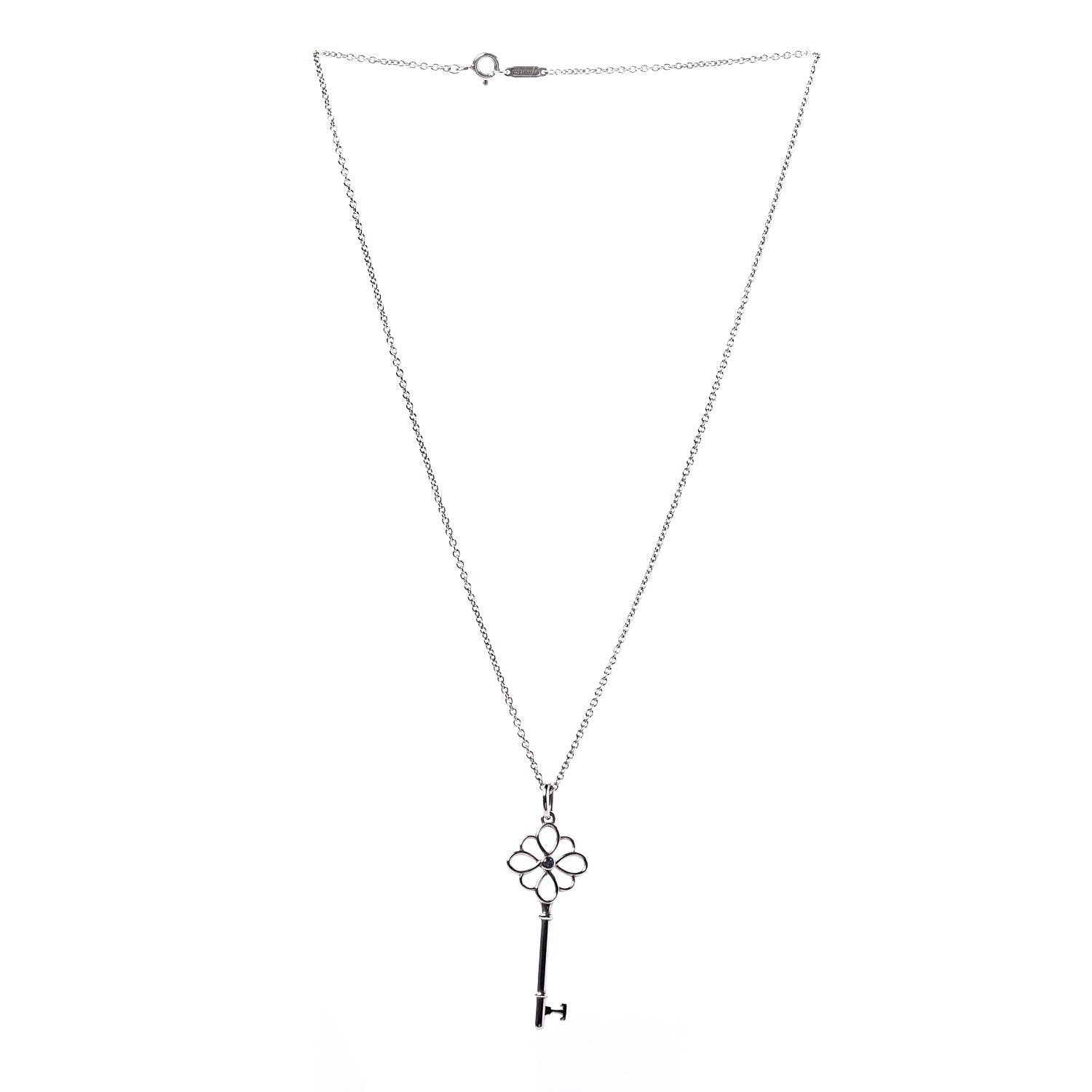 Tiffany Sterling Silver Sapphire Knot Key Pendant Necklace 3 of 7