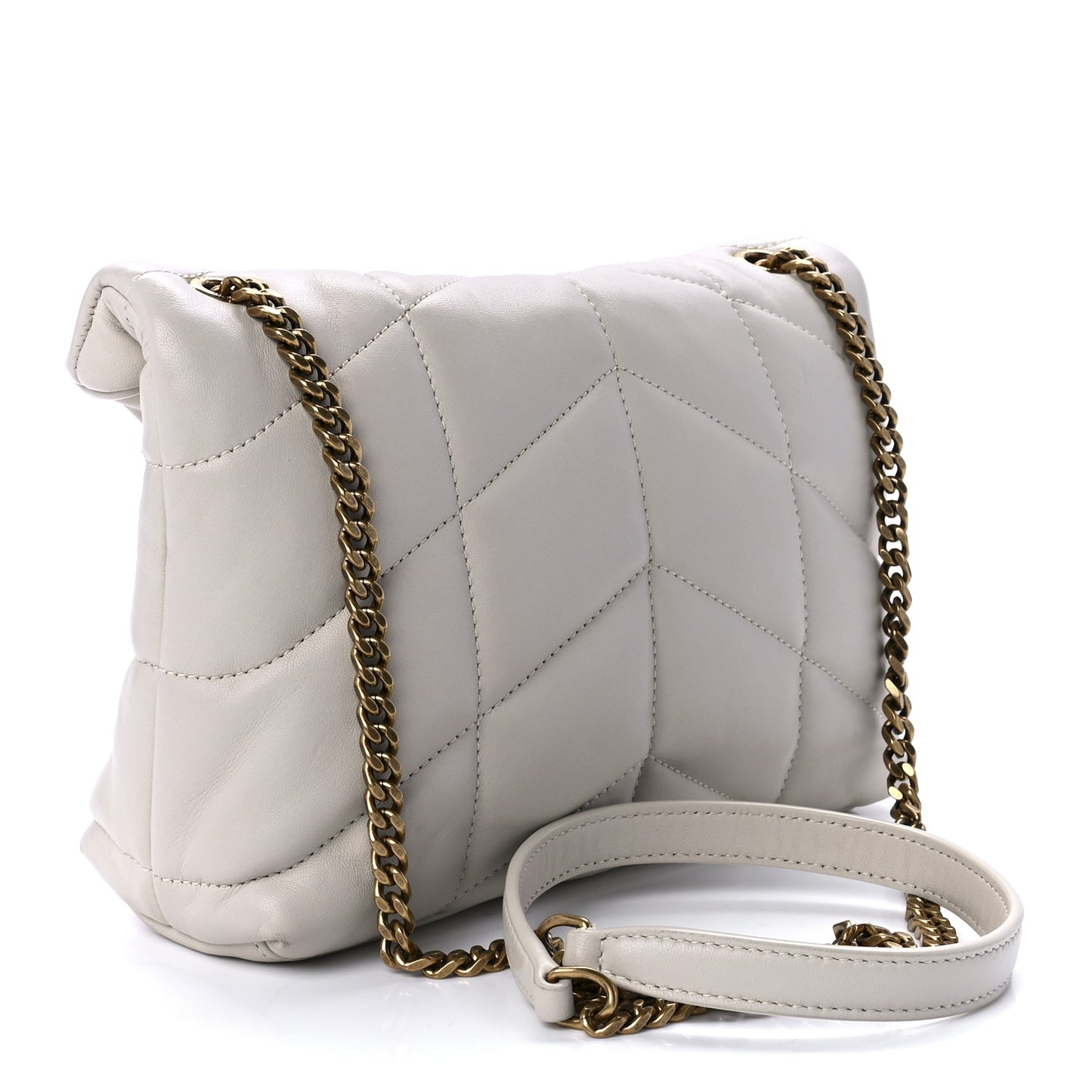 Lambskin Quilted Toy Loulou Puffer Monogram Chain Satchel Crema Soft