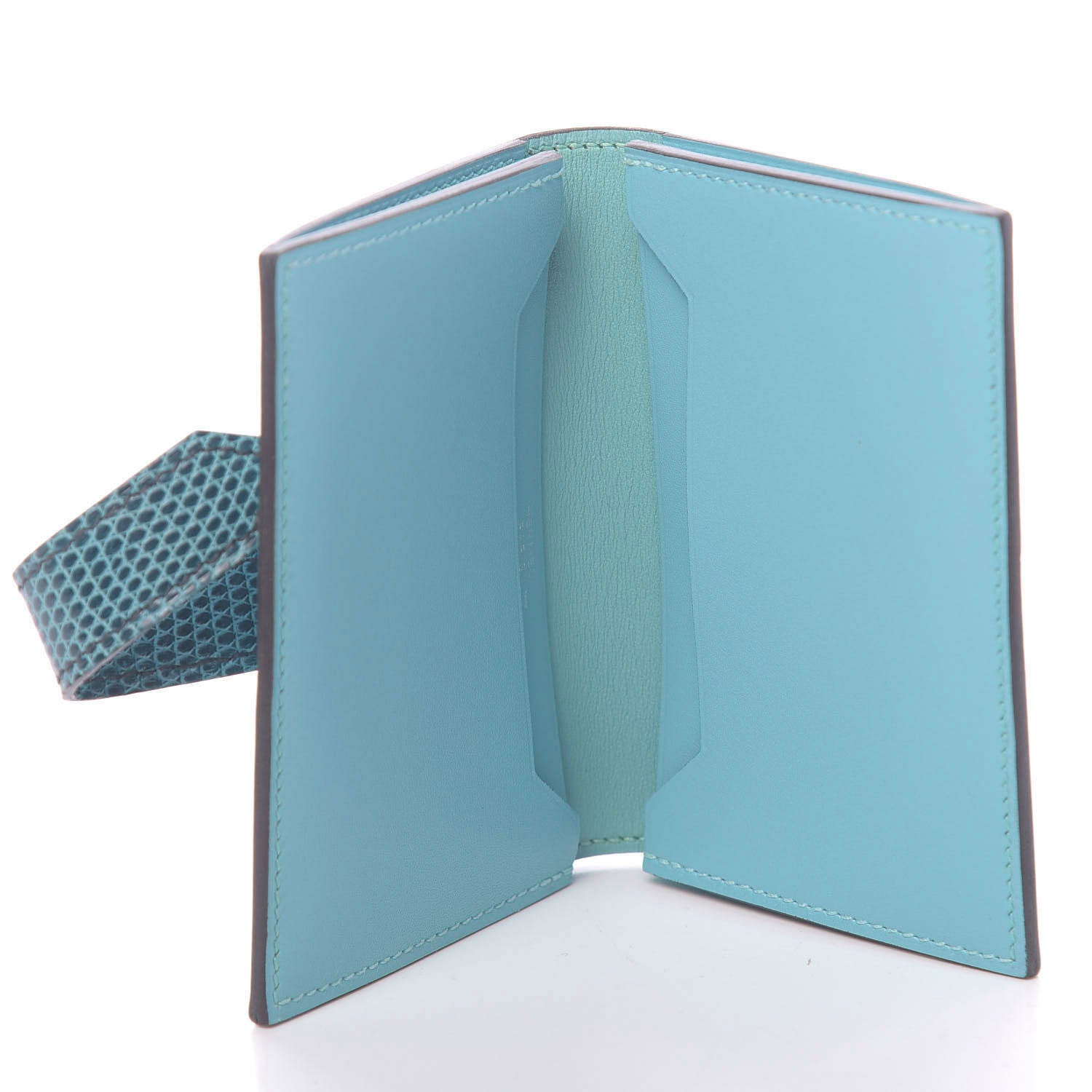 Hermes Tadelakt Lizard Mini Bearn Card Holder Wallet Bleu Atoll 5 of 8