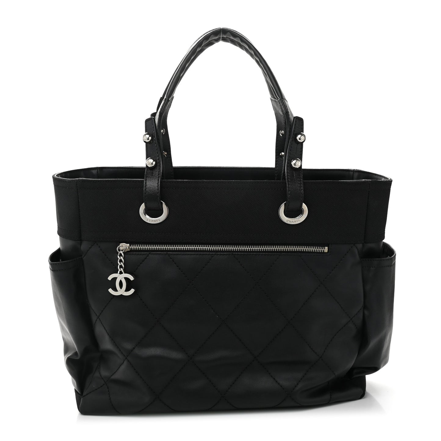 Coated Canvas Quilted Large Paris Biarritz Tote Black